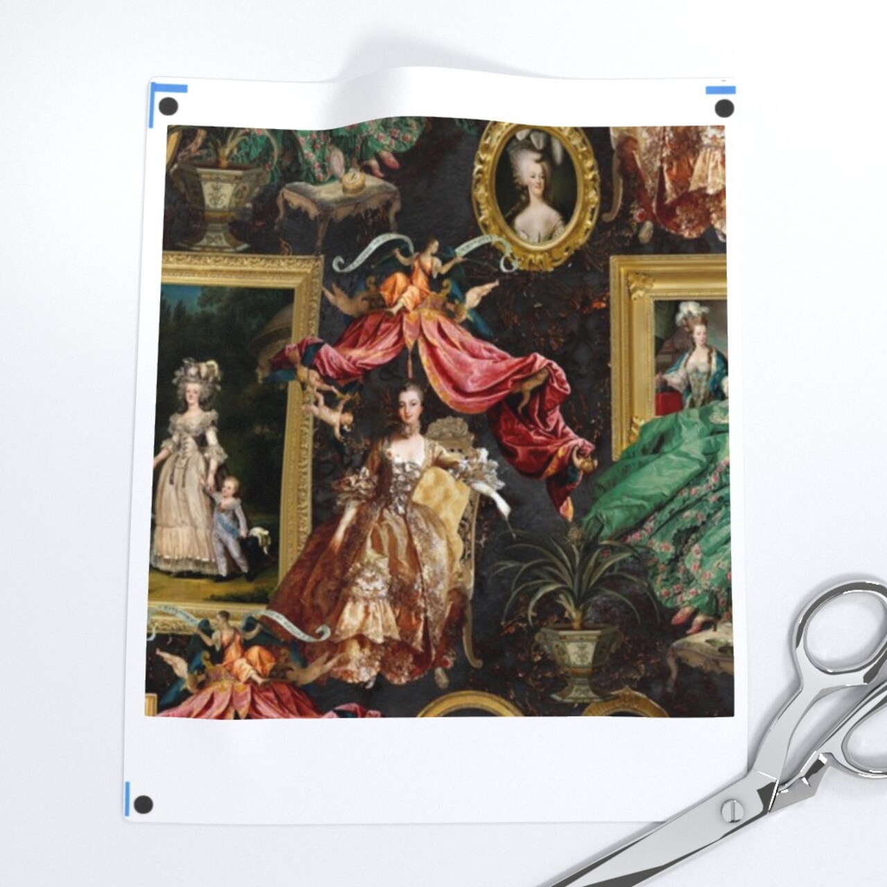 Green French Toile Rococo Queen Baroque Frames Museum History Large Scale Portraiture Neoclassical Custom Pre-pasted Wallpaper by Spoonflower Pre-Pasted Wallpaper 2FT Wide